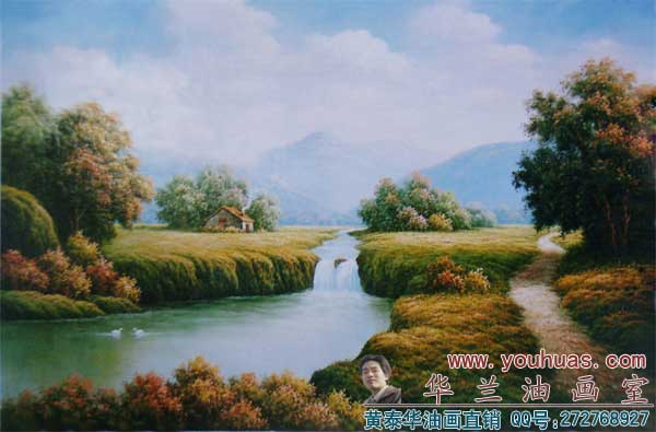 白桦林油画风景